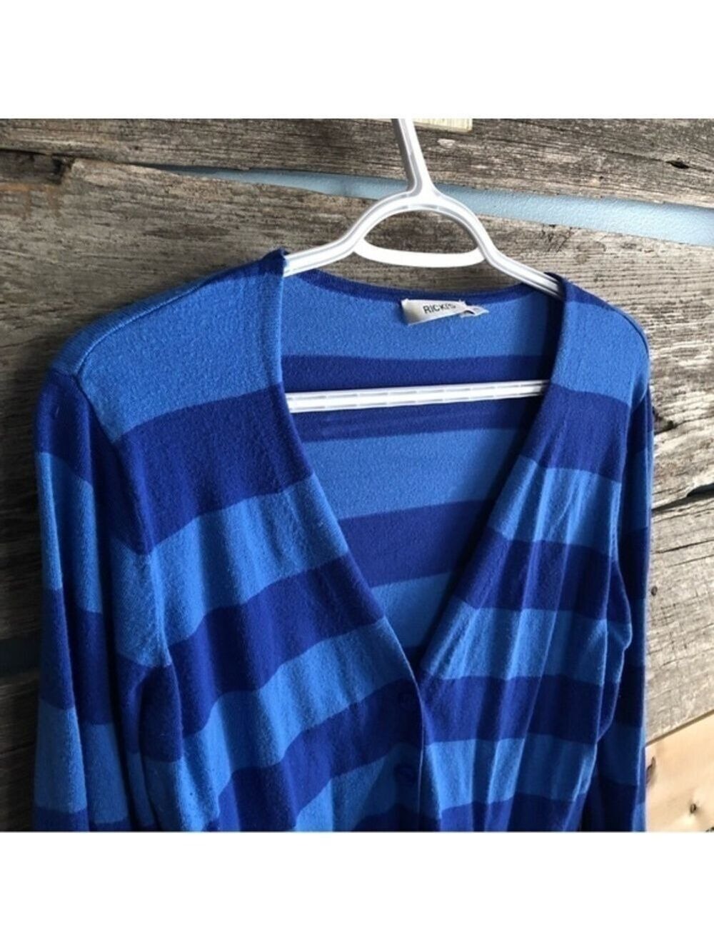 RICKI'S Size Large Blue Striped Cardigan - Picture 3 of 6